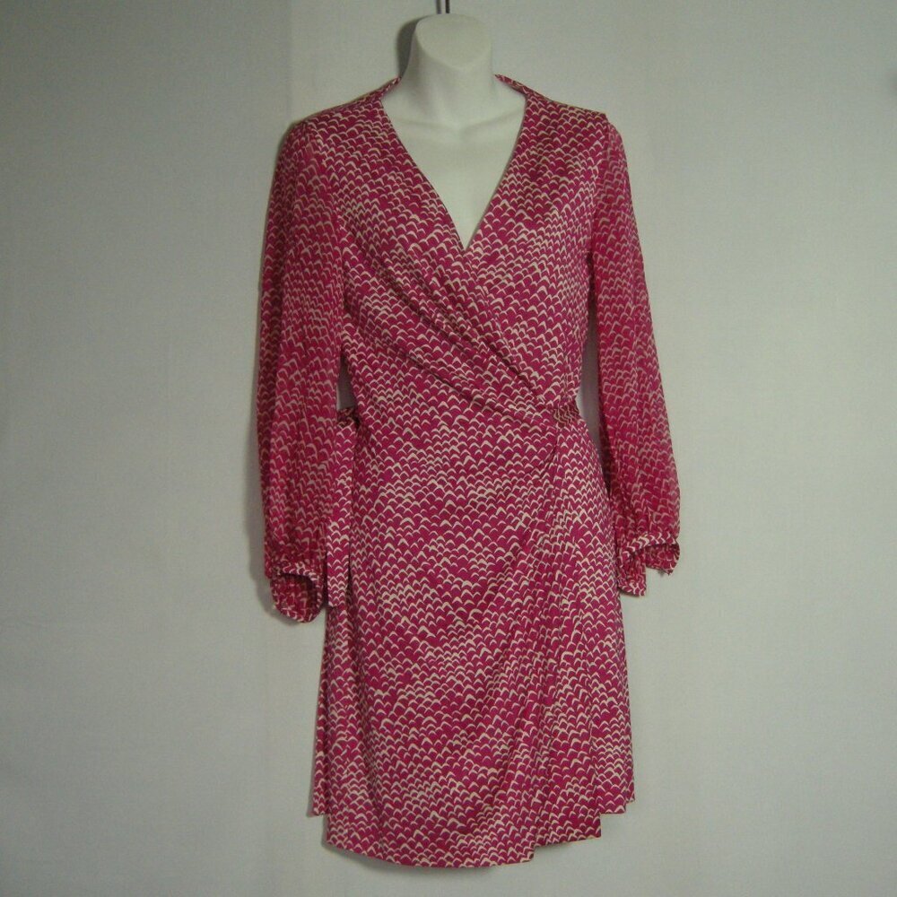 Diane Von Furstenberg Raspberry Pink Silk Sigourney Wrap Dress Size 4 Auth Birds